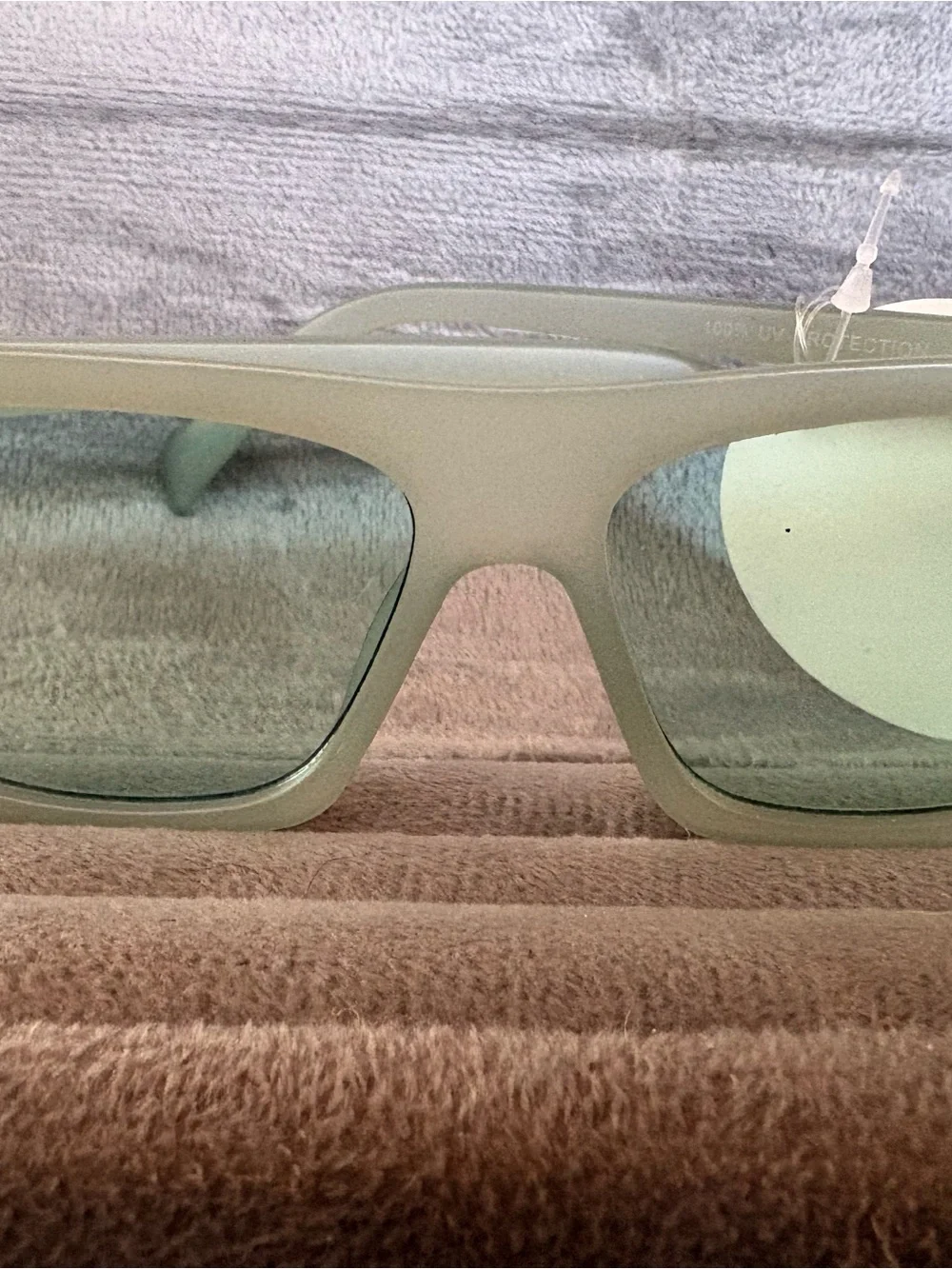 Matte Sage Green Rectangular Sunglasses with Green Lenses
